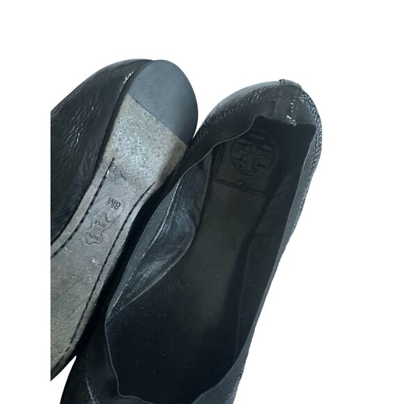 TORY BURCH Black Patent Leather Logo Ballet Flats Size 8 - Picture 6 of 7